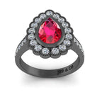 JBR Pear Cut Halo Ruby Sterling Silver Ring - JBR Jeweler