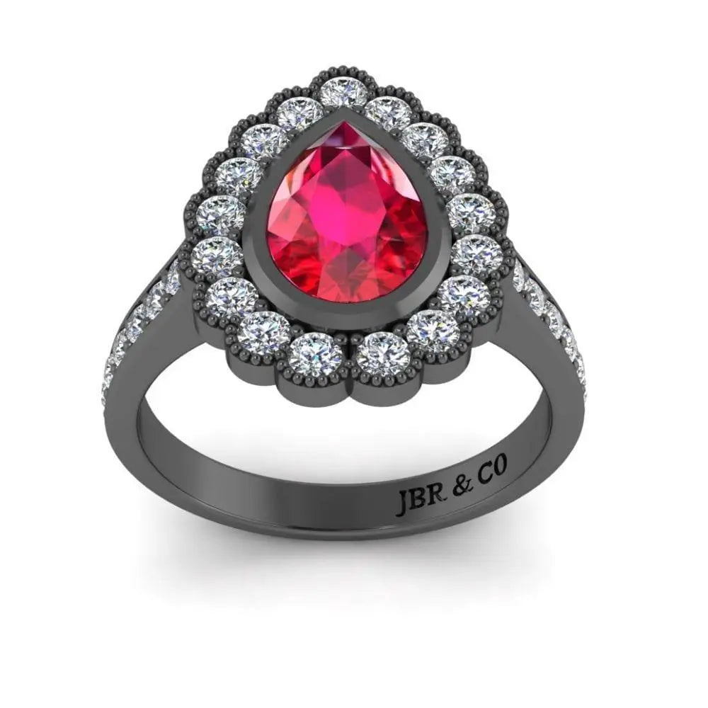 JBR Pear Cut Halo Ruby Sterling Silver Ring - JBR Jeweler
