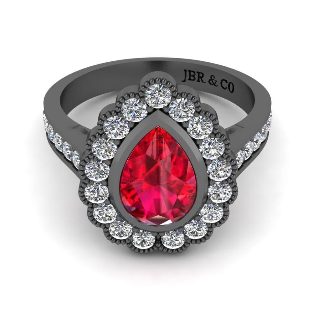 JBR Pear Cut Halo Ruby Sterling Silver Ring - JBR Jeweler