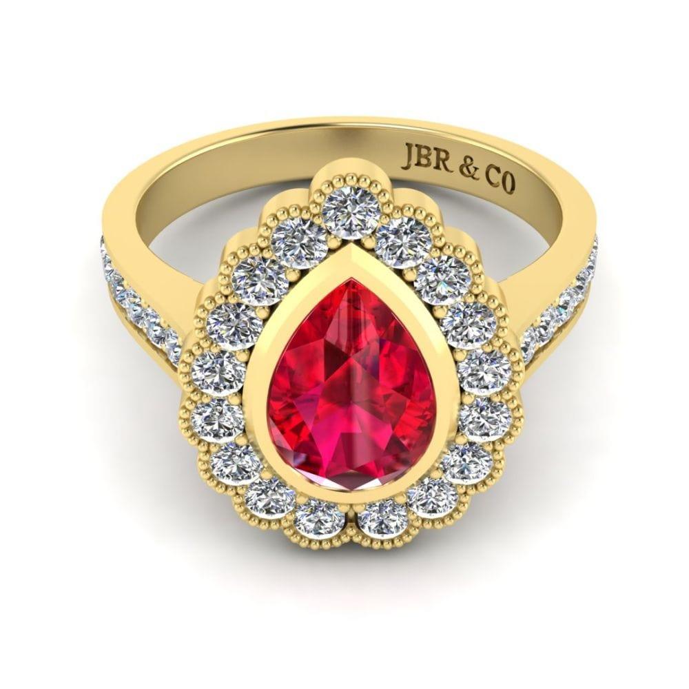 JBR Pear Cut Halo Ruby Sterling Silver Ring - JBR Jeweler