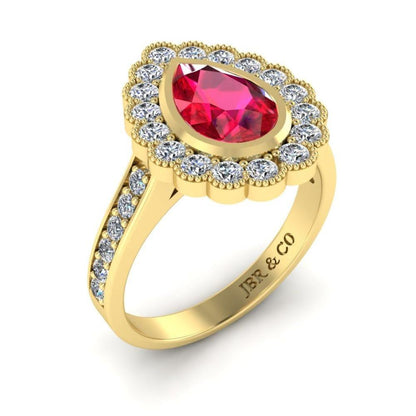 JBR Pear Cut Halo Ruby Sterling Silver Ring - JBR Jeweler