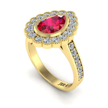 JBR Pear Cut Halo Ruby Sterling Silver Ring - JBR Jeweler