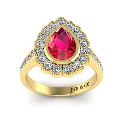 JBR Pear Cut Halo Ruby Sterling Silver Ring - JBR Jeweler