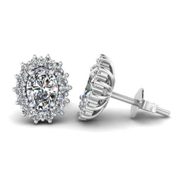 JBR Prong Set Halo Oval Cut Sterling Silver Stud Earrings - JBR Jeweler