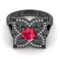 JBR Quatrefoil Round Cut Engagement Ring In Sterling Silver - JBR Jeweler