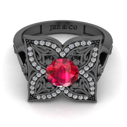 JBR Quatrefoil Round Cut Engagement Ring In Sterling Silver - JBR Jeweler