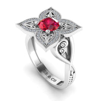 JBR Quatrefoil Round Cut Engagement Ring In Sterling Silver - JBR Jeweler