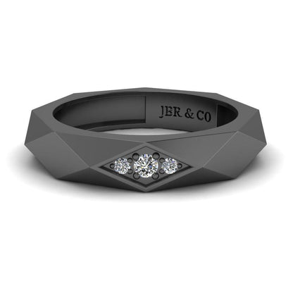 JBR Rhombus Design Round Cut Sterling Silver Band for Men and Women - JBR Jeweler