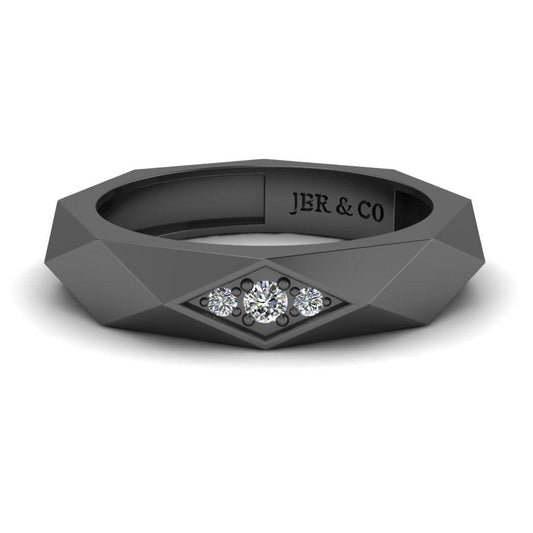 JBR Rhombus Design Round Cut Sterling Silver Band for Men and Women - JBR Jeweler