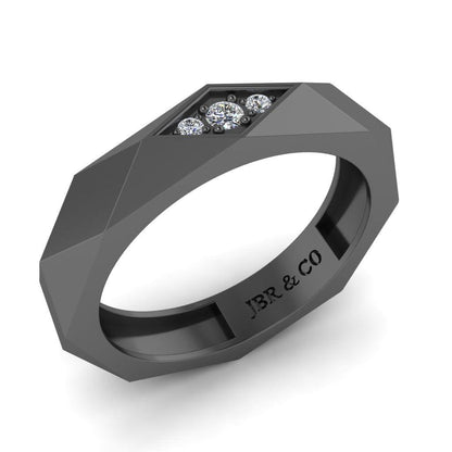 JBR Rhombus Design Round Cut Sterling Silver Band for Men and Women - JBR Jeweler