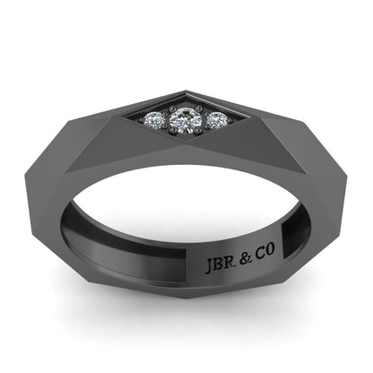 JBR Rhombus Design Round Cut Sterling Silver Band for Men and Women - JBR Jeweler