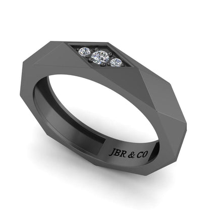 JBR Rhombus Design Round Cut Sterling Silver Band for Men and Women - JBR Jeweler