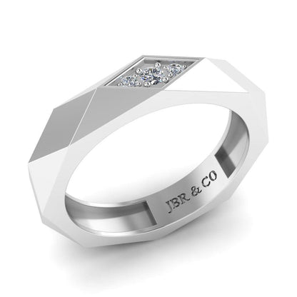 JBR Rhombus Design Round Cut Sterling Silver Band for Men and Women - JBR Jeweler