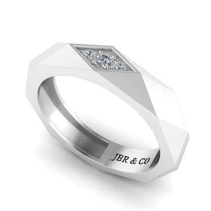 JBR Rhombus Design Round Cut Sterling Silver Band for Men and Women - JBR Jeweler