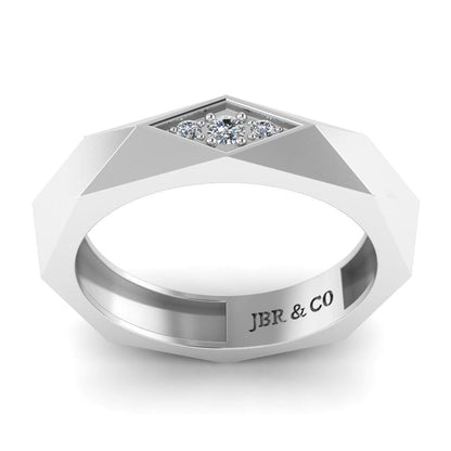 JBR Rhombus Design Round Cut Sterling Silver Band for Men and Women - JBR Jeweler