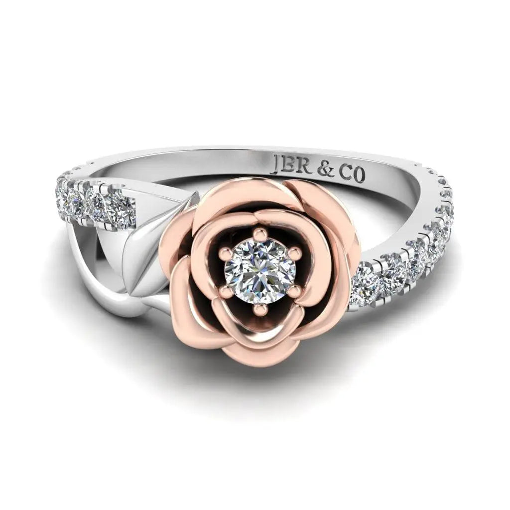 JBR Rose Flower Design Round Cut Sterling Silver Promise Ring - JBR Jeweler