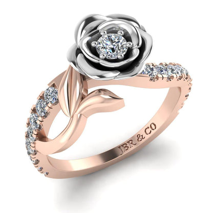 JBR Rose Flower Design Round Cut Sterling Silver Promise Ring - JBR Jeweler