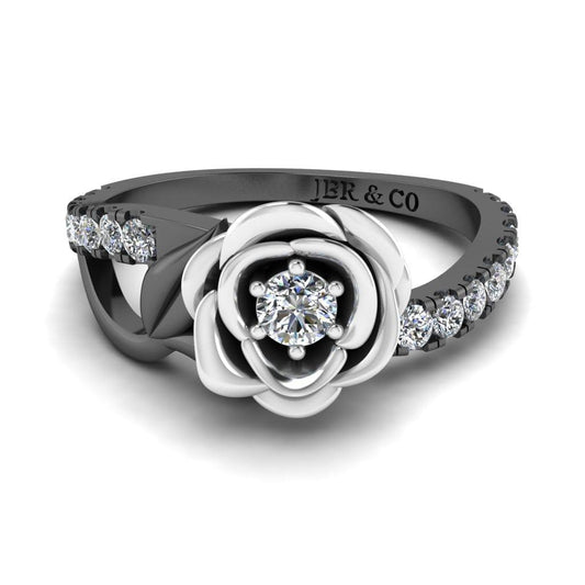 JBR Rose Flower Design Round Cut Sterling Silver Promise Ring - JBR Jeweler