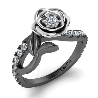 JBR Rose Flower Design Round Cut Sterling Silver Promise Ring - JBR Jeweler