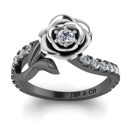 JBR Rose Flower Design Round Cut Sterling Silver Promise Ring - JBR Jeweler