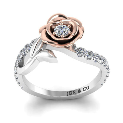 JBR Rose Flower Design Round Cut Sterling Silver Promise Ring - JBR Jeweler