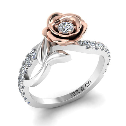 JBR Rose Flower Design Round Cut Sterling Silver Promise Ring - JBR Jeweler