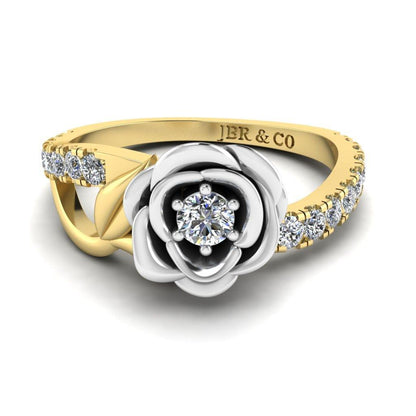 JBR Rose Flower Design Round Cut Sterling Silver Promise Ring - JBR Jeweler