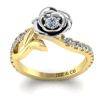 JBR Rose Flower Design Round Cut Sterling Silver Promise Ring - JBR Jeweler