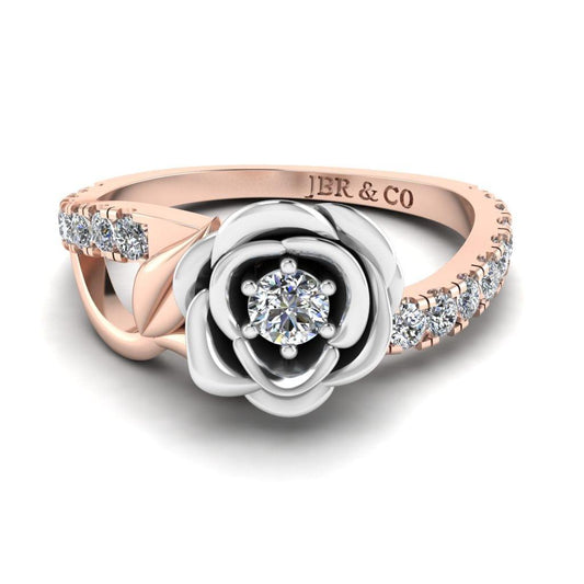 JBR Rose Flower Design Round Cut Sterling Silver Promise Ring - JBR Jeweler