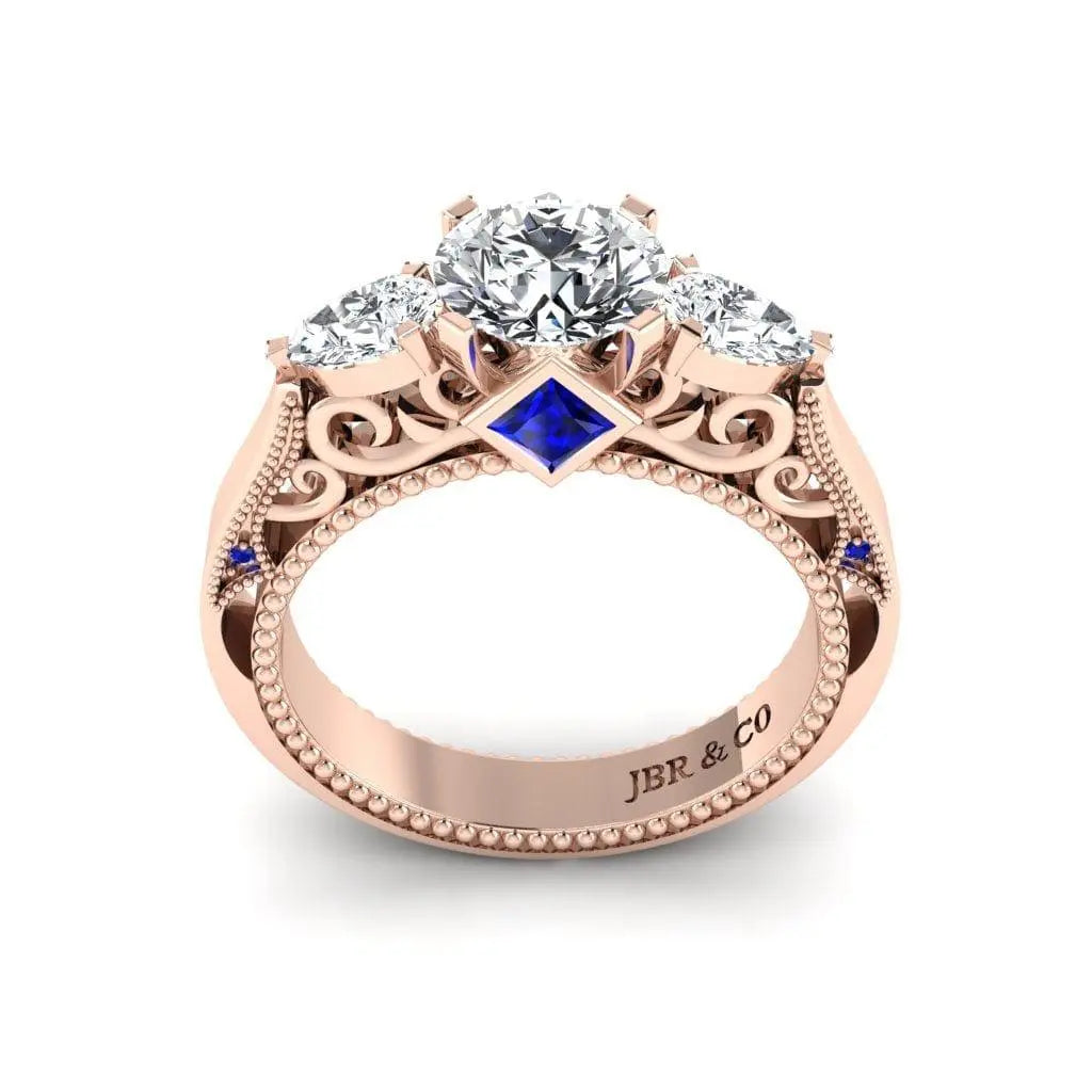 JBR Scrollwork Three Stone Round Cut Sterling Silver Ring - JBR Jeweler