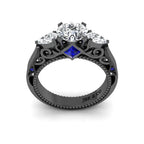 JBR Scrollwork Three Stone Round Cut Sterling Silver Ring - JBR Jeweler