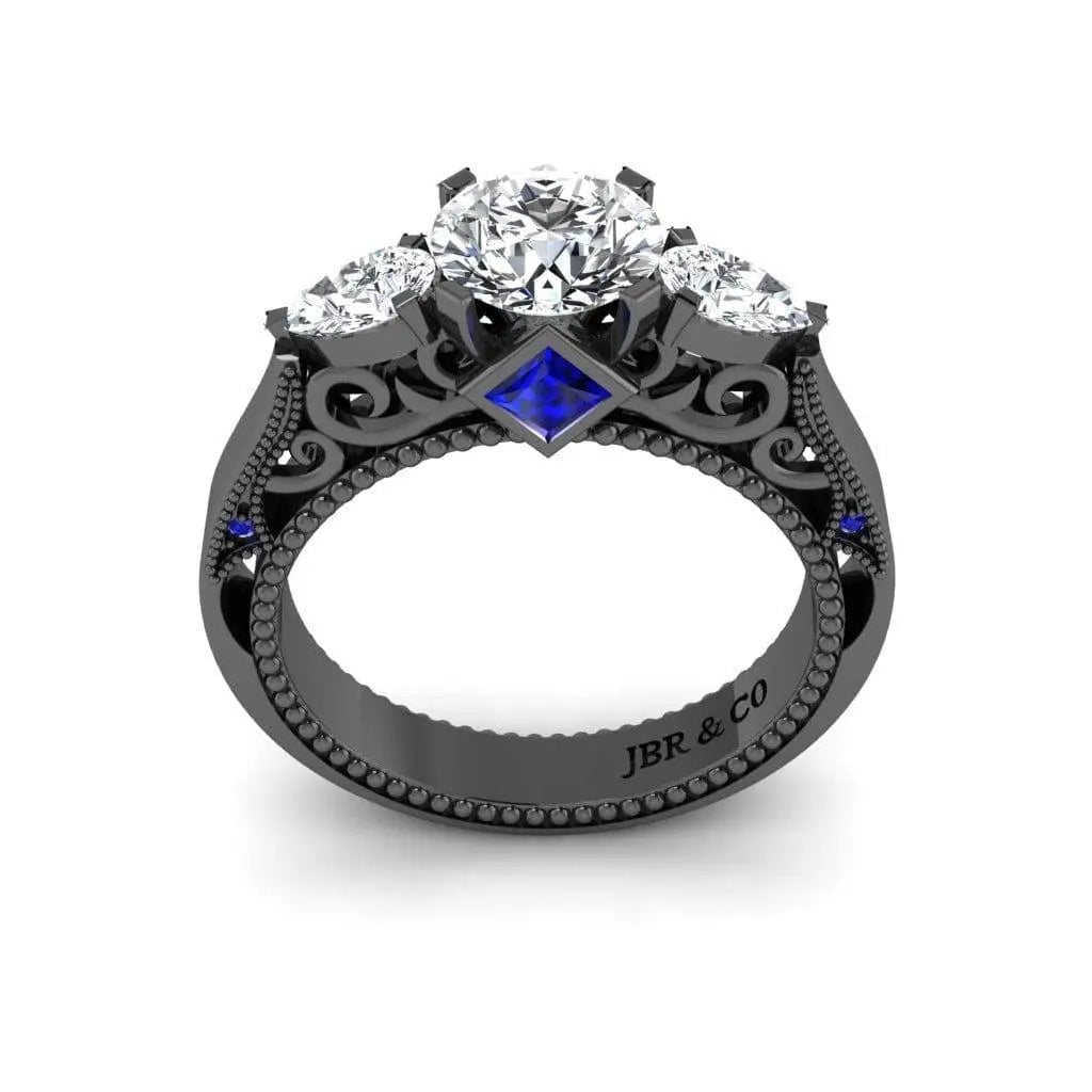 JBR Scrollwork Three Stone Round Cut Sterling Silver Ring - JBR Jeweler