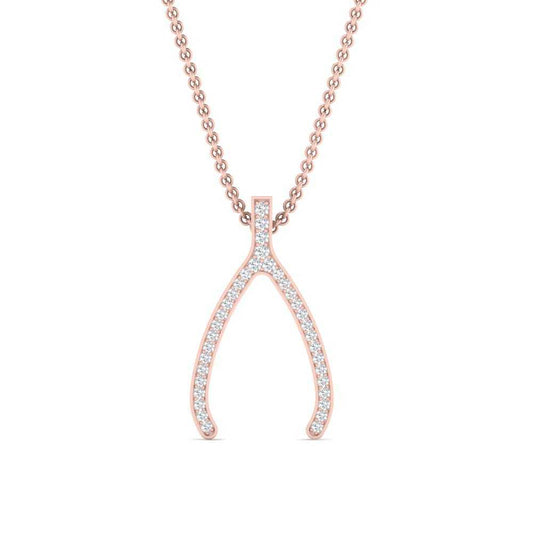 JBR Jeweler Silver Necklaces 18 / Silver Rose Gold Finish JBR Simple Wish Bone Pendant Sterling Silver Necklace