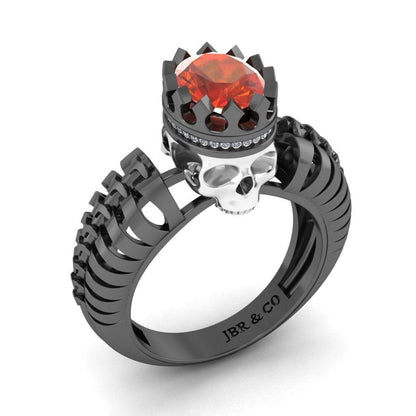 JBR Skeleton Crown Garnet Sterling Silver Skull Ring - JBR Jeweler