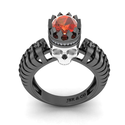 JBR Jeweler Silver Ring JBR Skeleton Crown Garnet Sterling Silver Skull Ring