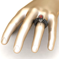 JBR Jeweler Silver Ring JBR Skeleton Crown Garnet Sterling Silver Skull Ring