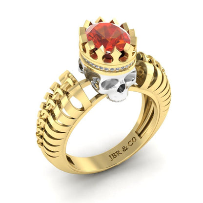 JBR Skeleton Crown Garnet Sterling Silver Skull Ring - JBR Jeweler