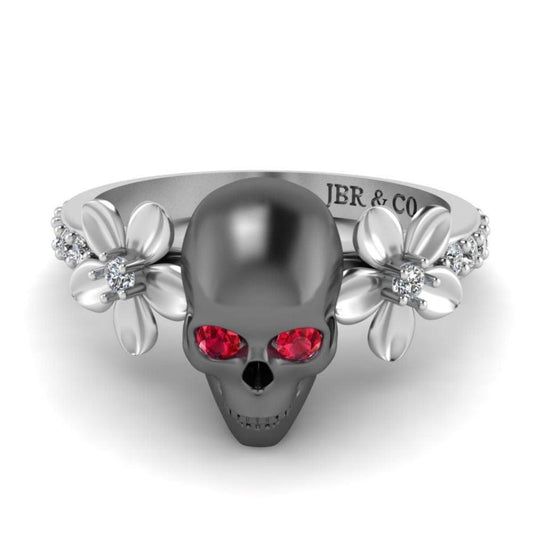 JBR Skull and Flower Sterling Silver Ring - JBR Jeweler