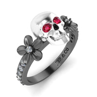 JBR Skull and Flower Sterling Silver Ring - JBR Jeweler