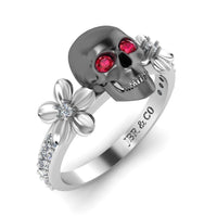 JBR Skull and Flower Sterling Silver Ring - JBR Jeweler