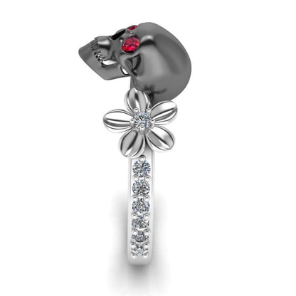 JBR Skull and Flower Sterling Silver Ring - JBR Jeweler