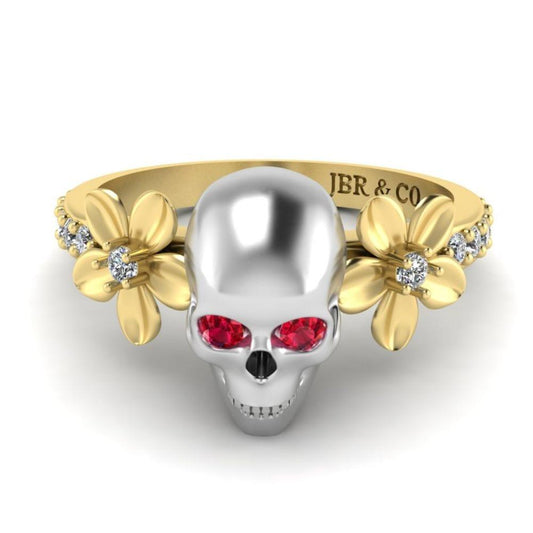 JBR Skull and Flower Sterling Silver Ring - JBR Jeweler