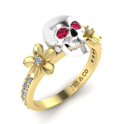 JBR Skull and Flower Sterling Silver Ring - JBR Jeweler