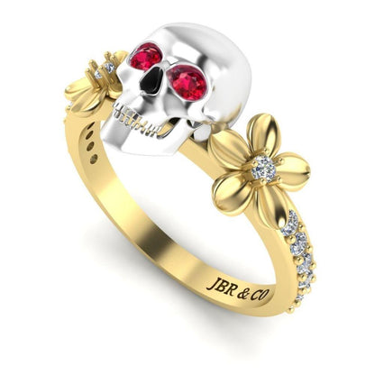 JBR Skull and Flower Sterling Silver Ring - JBR Jeweler