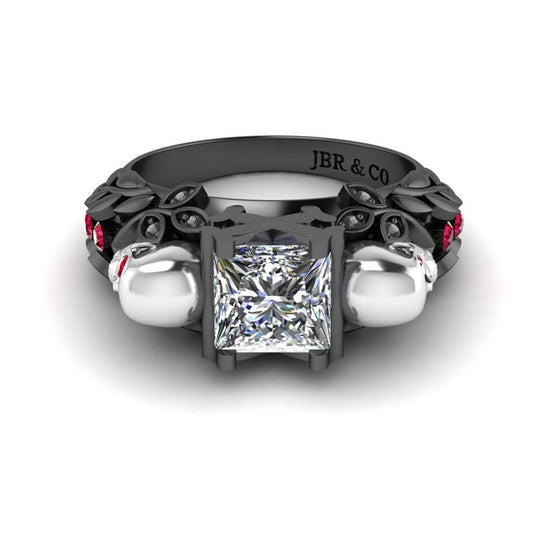 JBR Skull Design Princess Cut Sterling Silver Ring - JBR Jeweler