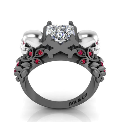 JBR Skull Design Princess Cut Sterling Silver Ring - JBR Jeweler