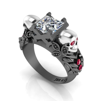 JBR Skull Design Princess Cut Sterling Silver Ring - JBR Jeweler