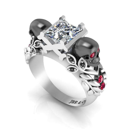 JBR Skull Design Princess Cut Sterling Silver Ring - JBR Jeweler