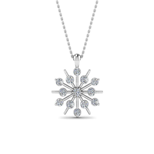 JBR Snowflake Round Cut Diamond Pendant Silver For Women - JBR Jeweler