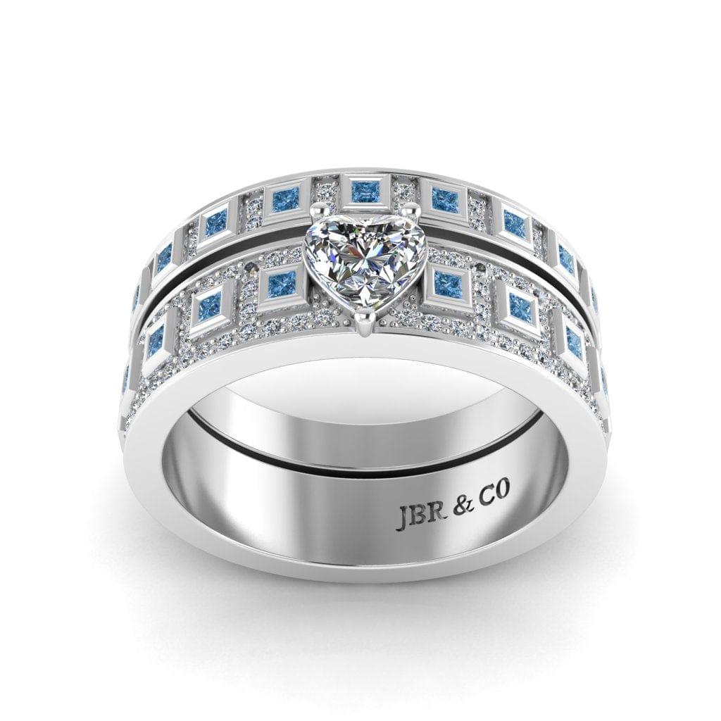 JBR Solitaire Heart Cut Diamond Sterling Silver Ring Band Set - JBR Jeweler